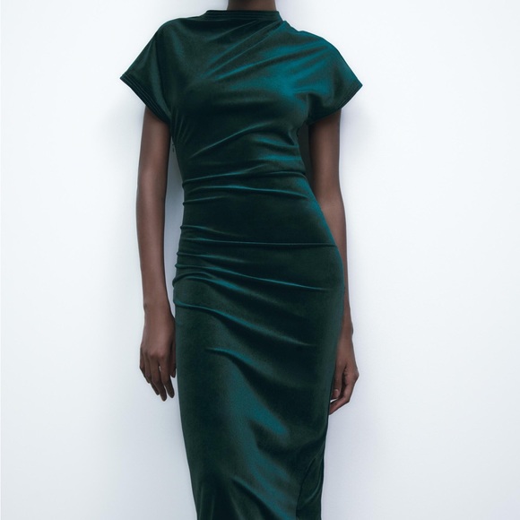 Zara Dresses & Skirts - NWT Zara Draped Green Velvet Dress Size Small
